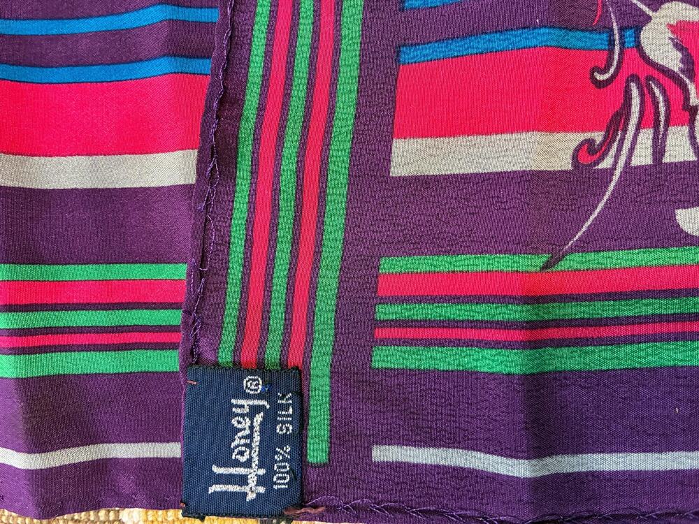 Vintage Honey 100% Silk Scarf | Long Rectangular Floral Striped Scarf | Purple